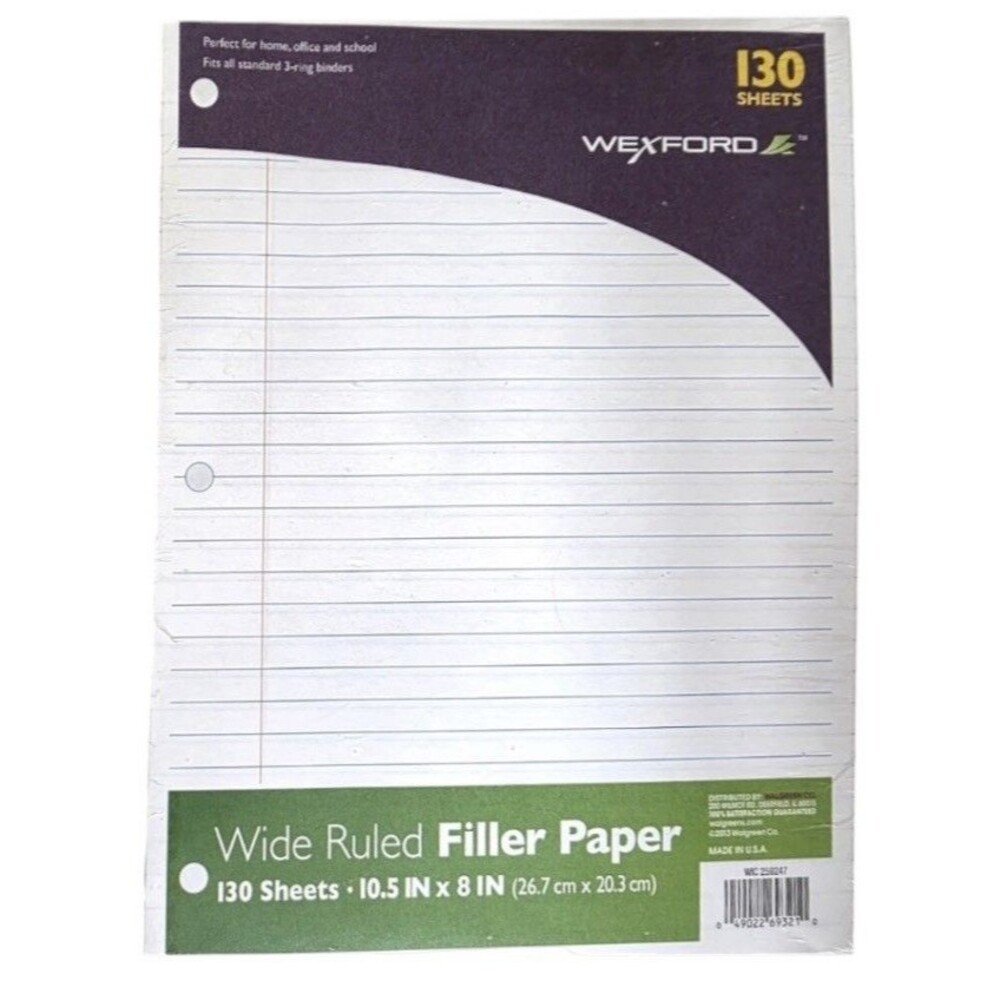 2x Wexford Wide Ruled Filler Paper, 130 Sheets, 10.5 in x 8 in